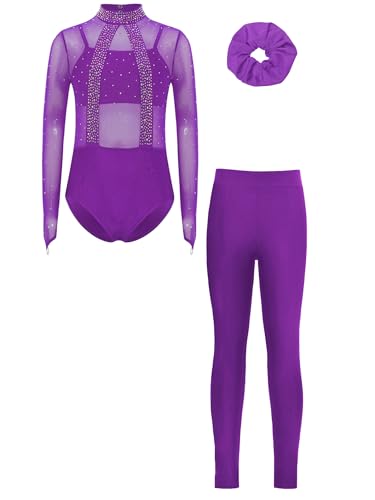 Justaucorps de Gymnastique Fille 3 Pcs avec Legging et Bandeau 5-16 Ans