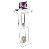 Dethan Acrylic Clear Lecterns Podium Stand, 24' L x 18' W x 48' H - Pulpits with Storage Shelf for Churches, Conference, Speeches, Weddings, Classrooms, Professional Presentation Podiums (Transparent)