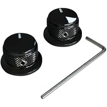 2PCS Electric Bass Guitar Metal Knobs Flat-top Hat-Shaped Volume Tone Control Knobs with Fastening Screw Compatible with Fender Strat Telecaster Les Paul Electric Guitars or BassesBlack