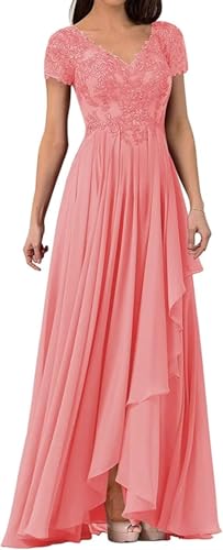 V Neck Mother of The Bride Dress Long Wedding Guests Dresses for Women Lace Appliques Chiffon Formal Evening Party Gowns4