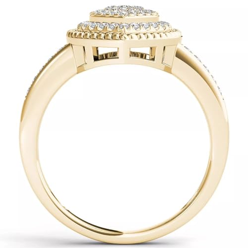 Generic Round Cut White Diamond 14K Yellow Gold Finish Diamond Halo Heart Wedding Engagement Ring for Women's3
