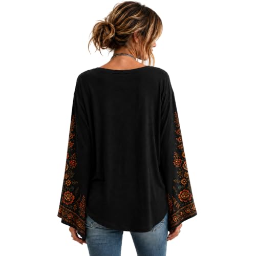 Womens Halloween Shirts Vintage Skeleton Crew Neck Bell Sleeve Shirt - image 6