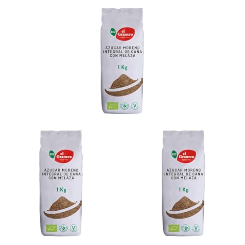 El Granero Integral - Azúcar Moreno Integral Bio - 1kg - Elaborado con Melaza de Caña - Rico en Vitaminas y Minerales - Ideal para Bebidas y Repostería - Apto para Veganos (Paquete de 3)