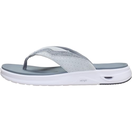 HEYDUDE Mens Hey2O Flip Flop Mesh Sandal White/Grey Size 7 | Water Friendly Flip Flops with Drainage Outsole and Quick Dry Upper