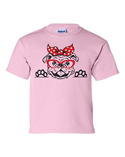 Image of Youth Girls Georgia Football Georgia Cute Bulldog with Bow Short Sleeve T-Shirt Graphic Tee