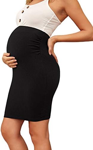 Floerns Women's Solid High Waisted Stretchy Tummy Control Bodycon Maternity Pencil Skirt Black L