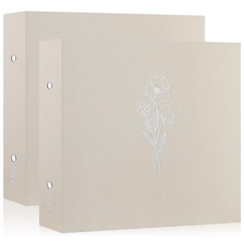 Lanpn Scrapbook Photo Album 12x12 2 Packs, Linen Cover Archival Acid Free Top Load 3 Ring Binder Folder Photo Book 12 x 12 with 30 Plastic Sleeves 60 Pages Beige
