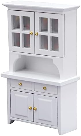 AirAds Dollhouse 1/12 Miniatures Furniture Bookcase Display Shelf Wood Hutch Cabinet White