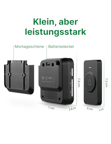 AVANTEK Kabellose Türklingel Batteriebetrieben, Mini Funkklingel 300M mit 2 Empfänger, IP55 Wasserdicht Elektronische Türglocken… – Ansicht 2