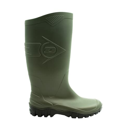 DUNLOP Dane Wasserdichte Gartenstiefel für Damen und Herren – Gummistiefel mit weicher Zehenkappe – Regenstiefel mit weitem Schaft zum Angeln – Aus PVC gefertigt – Grün/Schwarz - Größe 38 bis 47