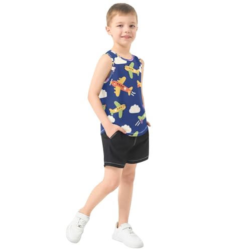 Boys' Tank Top Shirt Airplane Dark Blue Background Pattern Sleeveless T-Shirts4