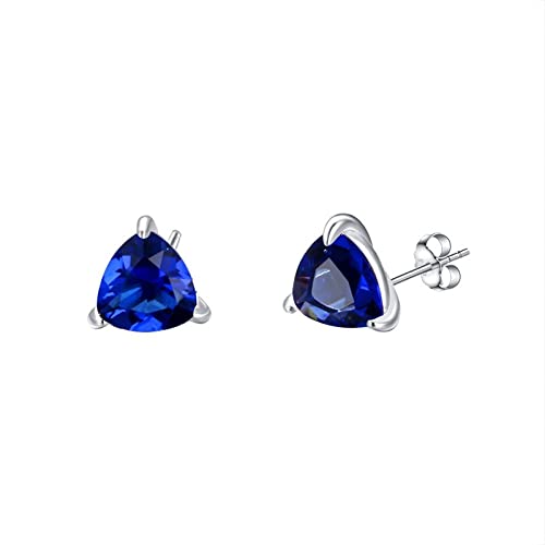 FENGJIAREN Damen Ohrstecker - 925 Ohrringe Geometrische Dreieck Ohrstecker Für Frauen Klein Weiß Blau Saphir Zirkon Hochzeit Ohrring Schmuck Kleine Schläfer Knorpel Ohrstecker,Blau,Einheitsgröße Cover