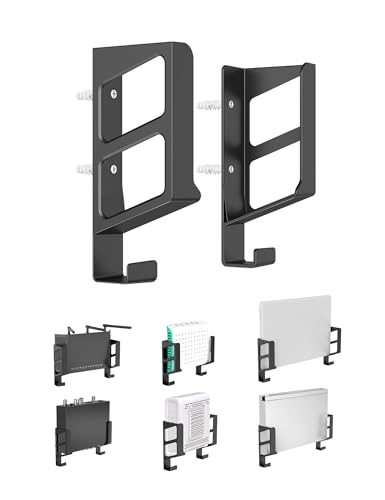 NOTMBESTM Universal Wall Mount Shelf for Modem/Router/Mac mini/Apple TV/ROKU, Fits Cable Box Behind TV, Compatible with Wall Mount for Laptop/Mac mini/DVR/DVD Media Players (Black)