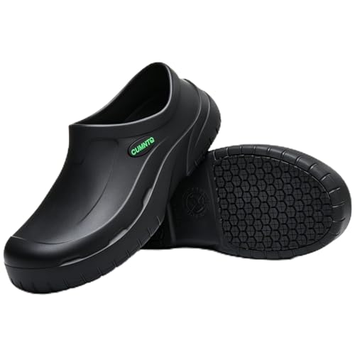 CUMNTQ Non Slip Work Shoes for Men Women Waterproof Oil Resistant Chef Shoes Lightweight Comfortable Slip On Clogs for Kitchen Restaurant Garden Indoor Outdoor Black Women Size 11 / Men Size 9.5