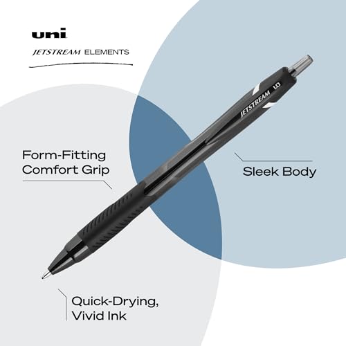 Image of uniball Jetstream Elements Ballpoint Pens, Medium (1.0mm), Black, 12 Pack