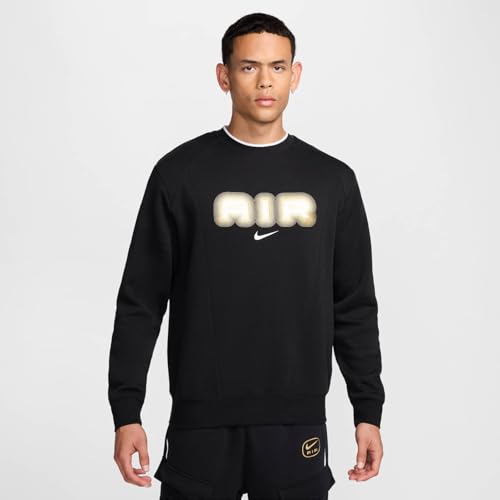 Sweatshirt Homme Nike Air Crew FLC BB Noir en coton molletonné