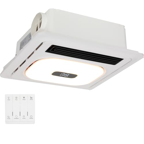 NeuronDeals 4 in 1 Bathroom Exhaust Fan & 1800W Heater – The Complete Bathroom Fan with Heater | 3 Adjustable LED Color Temperatures, 180 CFM Quiet DC Motor for Effective Ceiling Ventilation by NeuronDeals - Used condition - US$75.99