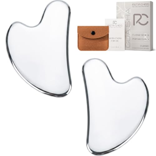 Image of 2PCS Rena Chris Gua Sha Facial Tools, Stainless Steel Guasha Tool- Silver
