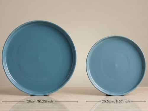 Image of Bodhi House 6-Piece Ribbed Porcelain Dinner Set for 2 with 2 Dinner Plates, 2 Quarter Plates & 2 Katori, Microwave & Dishwasher Safe, Chip Resistant Crockery Set for Home, Dining & Gifting, True Blue