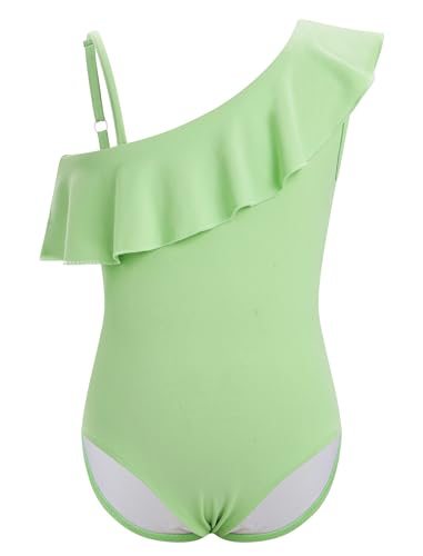 Image of IBTOM CASTLE Girls Swimsuit with Skirt Cover up One Shoulder Straps Ruffle One Piece Bathing Suit Swimwear 5-14Y