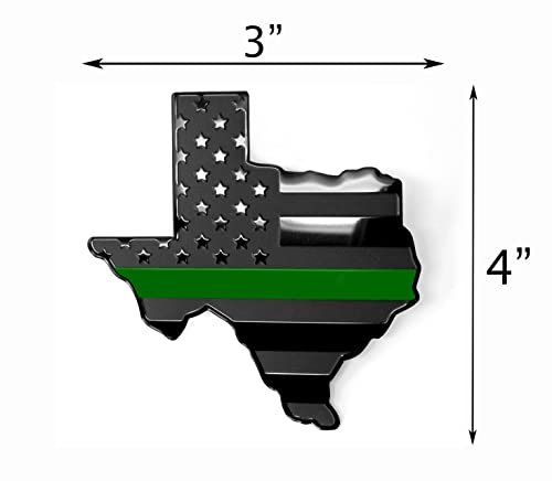 Image of Texas State Black Flag Metal Auto Fender Emblem for Cars Trucks (3 inchx4 inch, Black with Green Line)