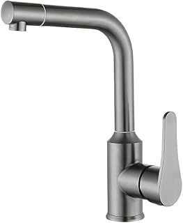 キッチンの蛇口 ガングレーステンレススチールキッチンシンク温水洗面台ボールベアリング360度回転蛇口ストレートパイプ