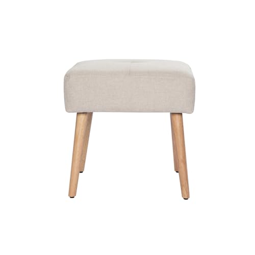 Miliboo - Taburete bajo de tela efecto terciopelo texturizado beige y madera maciza (46 cm), color beige