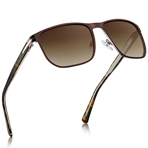 CARFIA Square Polarized Sunglasses for Men UV400 Protection Wide Metal Frame Driving Golf Glasses