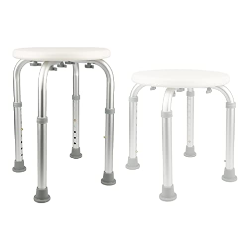 Tabouret de Douche Antidérapant, Chaise de Douche Stable et Sécurité, Aluminium et Plastique HDPE, Réglable en Hauteur, Tabouret Salle de Bain (Blanc E, 32×32×(36-54) cm)