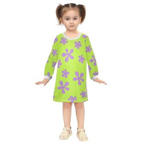 Purple Flowers Girls Dresses Long Sleeve Sweatshirt Dress for Girls Winter Toddler Casual A Line Dresses Size 2-8T4