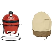 Kamado Joe KJ13RH Joe Jr. 13.5 inch Portable Charcoal Grill with Cast Iron Cart and Heat Deflectors, Blaze Red & Classic Accessories Veranda Water-Resistant 21 Inch Kamado Mini Ceramic BBQ Grill Cover