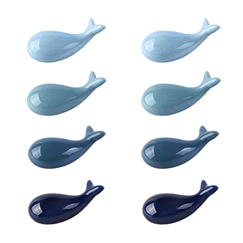 GEEGVV 8 Pack Essstäbchenablagen, Delphinförmige Stäbchen Halter, Keramik Essstäbchen Ablagen, Niedliche Sushi Essstäbchen Bank Messerbank Löffel Halterung Stäbchen Kissen Tisch Dekorationen - Blau