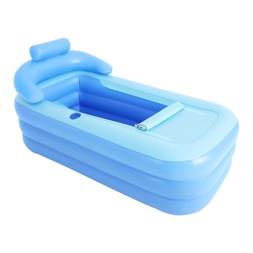 Bañera hinchable para adultos, 160 x 84 x 64 cm, plegable y portátil, con cojines y reposabrazos, bañera térmica de PVC para interior y exterior, color azul