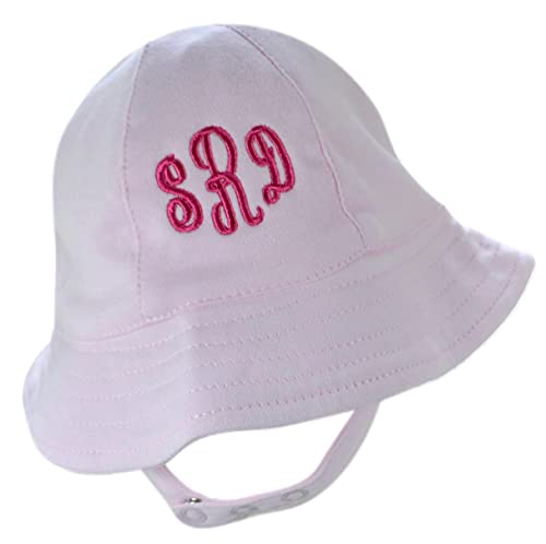 Personalized Monogrammed Pink Baby Girl Sun Hat with Adjustable Chin Strap