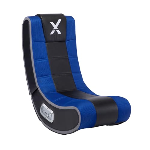 X Rocker SE Video Gaming Chair with 2 Headrest Audio Speakers, Foldable Floor Rocker with Wireless Bluetooth or Wired Connection, 200 lbs Max, Blue Black Gray