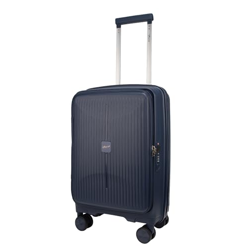 Image of F Gear Myton Navy Small Front Opening Hard Luggage | Lightweight Expandable Cabin Carry-On Suitcase with 360 Spinner Silent 8-Wheels, Built-in TSA Lock, Anti-Theft Zipper & 3-Level Telescopic Trolley