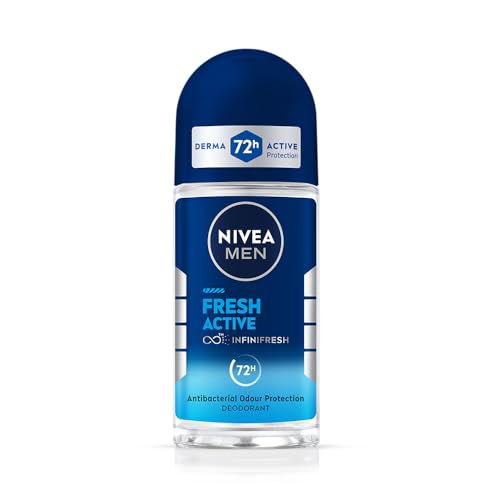 NIVEA MEN Fresh Active 50ml Deo Underarm Roll On | With Fresh Ocean Extracts Scent| 72 H Freshness| 0% Alcohol | Dermatologically Approved & Paraben Free Formula