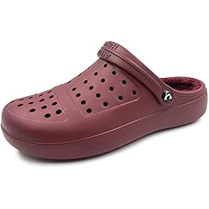 Amoji Unisex Winter Fleece Clog Fur Lined Garden Shoes House Slippers D8818