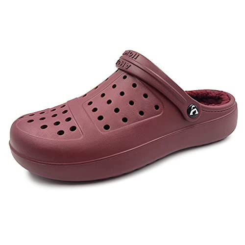 Amoji Unisex Winter Fleece Clog Fur Lined Garden Shoes House Slippers D8818 5-5.5 Women/4-4.5 Men Burgundy/Burgundy