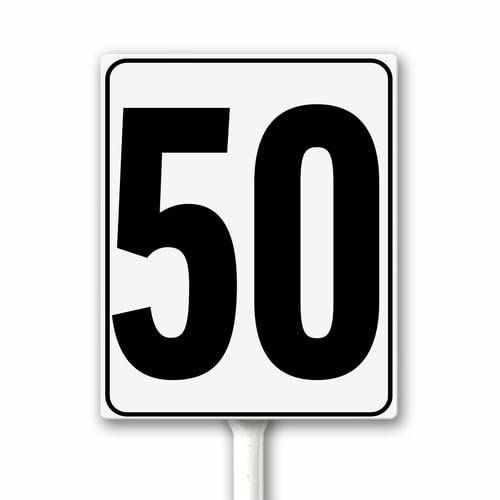 Aluminum Number Sign 50 White & Black House Signage, Speed Limit Street Sign, 12x15 CM Number Yard Sign With Stake for Parking Lot Private Property Business Gas Station Indoor Outdoor Use