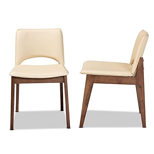 Baxton Studio Afton Mid-Century Modern Beige Faux Leather Upholstered and Walnut Brown Finished Wood 2-Piece Dining Chair (Set of 2)