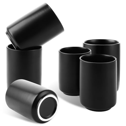 MIVIDE Lot de 6 Tasse à Cappuccino sans Poignée 260 ml, Tasse a Cafe Noir en Céramique, Design Empilable, Paroi Épaisse, Tasse à Café, Lavable au Lave-vaisselle