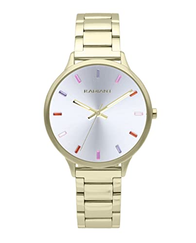 Radiant - Colección Mykonos - Reloj analógico y automático. Reloj de Pulsera para Mujer. Reloj de Brazalete con Esfera Dorada y Correa de Acero Inoxidable. Tamaño 38mm. 3ATM