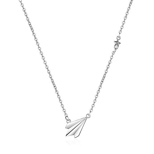 QIAMNI Papierflieger-Anhänger-Halskette, einfache Zirkon-Stern-Schlüsselbeinkette für Damen und Mädchen (Silver)