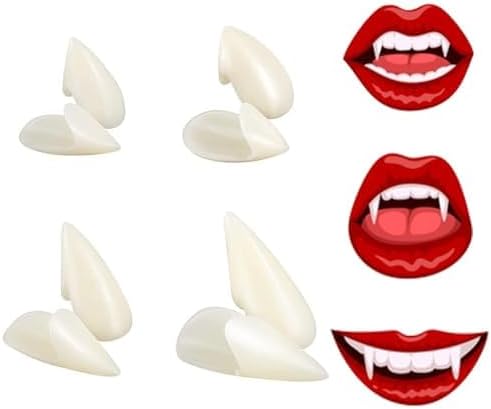 4 Sizes Vampire Fangs Teeth with Adhesive Halloween Cosplay Props White Horror False Teeth Props Party Favors Masquerade Accessories Gift