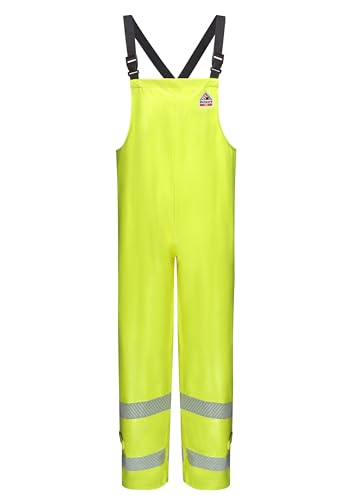 Bulwark FR mens Fr Hi-visibility Waterproof Bib overalls and coveralls workwear apparel, Yellow/ Green, Large US