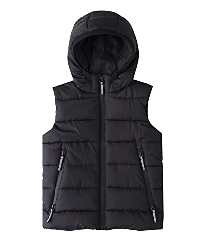 Hiheart Boys Zip-Up Fleece Lined Cotton Padded Vest With Hood Black 7-8 #TOP2