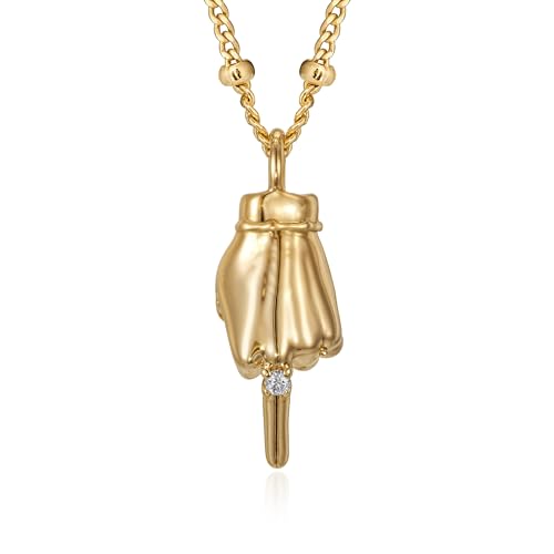 Fettero Dainty Gold Charm Necklace for Women - 14K Gold Plated Middle Finger Hand Pendant Neckalces Gifts for Trendy Charm Gesture Necklace Jewelry Inspirational Gift