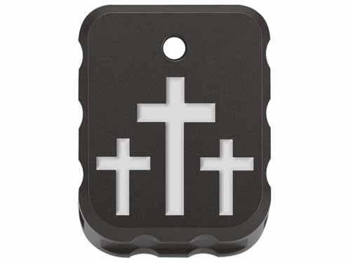 NDZ Performance Brass Magazine Base Plate for Canik TP9 – Armor Black Cerakote Finish – Laser Engraved – Fits TP9SF, TP9SFX, TP9 Elite SC – White Fill – 3 Crosses