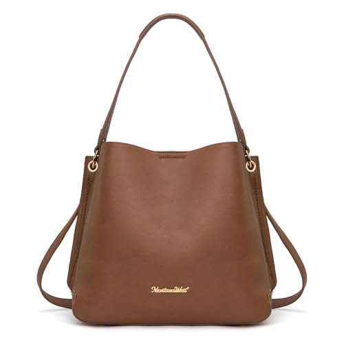 Montana West Hobo Bags for Women 3 Compartment Medium Shoulder Purse Bucket Top Handle Handbag with Detachable Crossbody Strap Brown MWC-HB-584-DBR